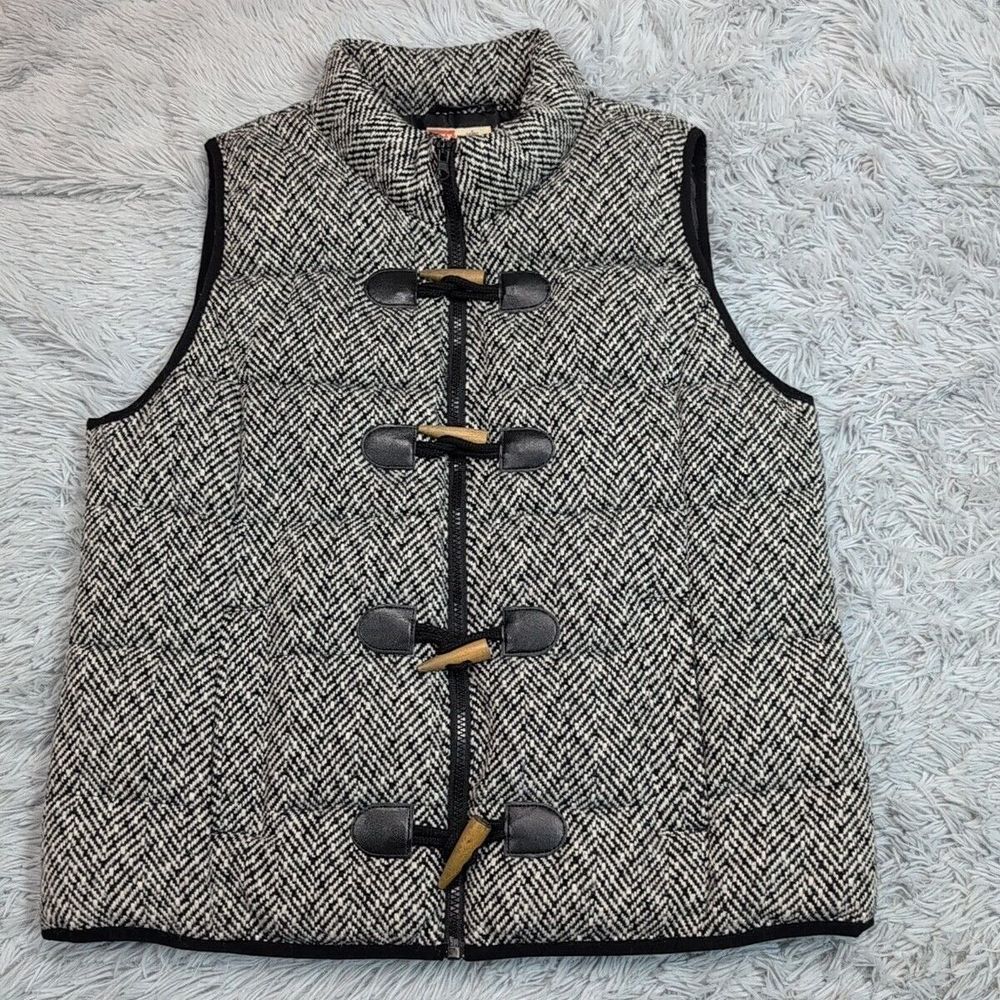 Ruff Hewn Vest Womens L Wool Blend Herringbone Gorpcore Faux Pockets Zip Up